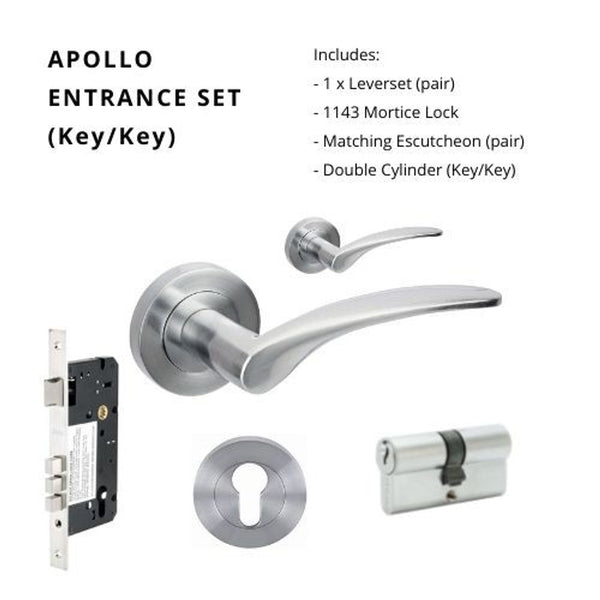 Zanda Apollo Entrance Set Lever Door Handle Satin Chrome
