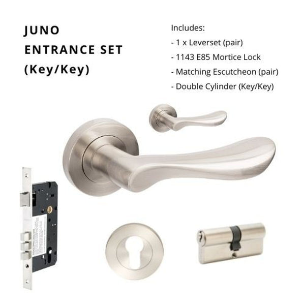 Zanda Juno Entrance Set Lever Door Handle Brushed Nickel