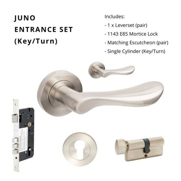 Zanda Juno Entrance Set Lever Door Handle Brushed Nickel