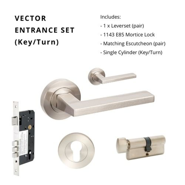Zanda Vector Entrance Set Lever Door Handle Brushed Nickel