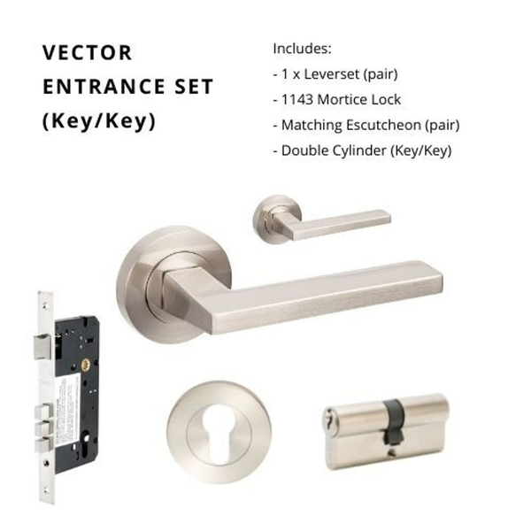 Zanda Vector Entrance Set Lever Door Handle Brushed Nickel