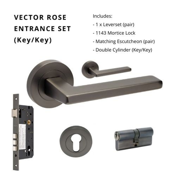 Zanda Vector Entrance Set Lever Door Handle Graphite Nickel