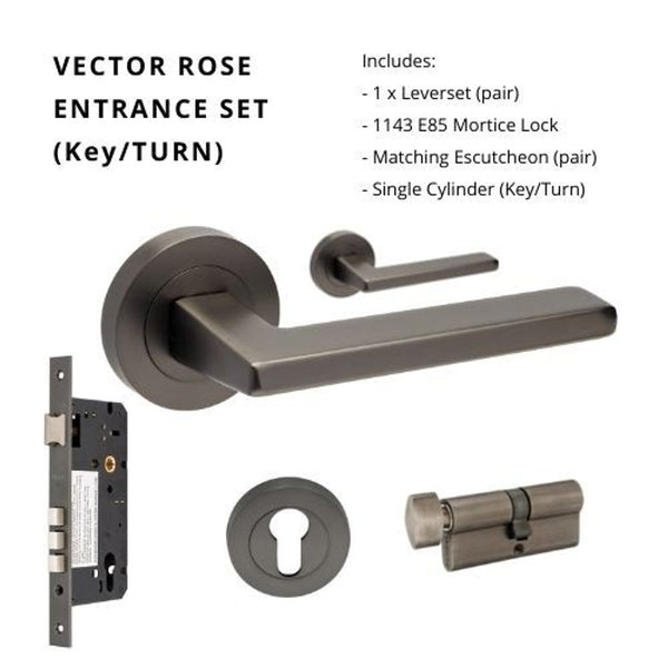 Zanda Vector Entrance Set Lever Door Handle Graphite Nickel