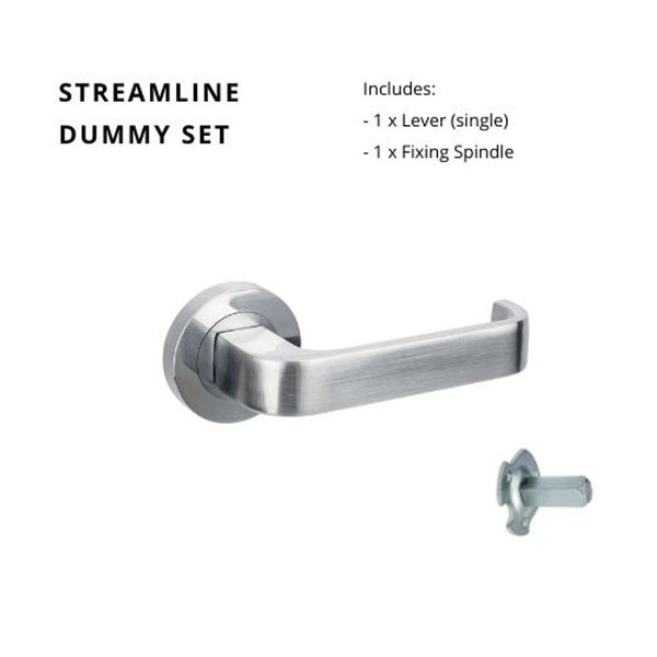 Zanda Streamline Dummy Lever Set Door Handle Satin Chrome