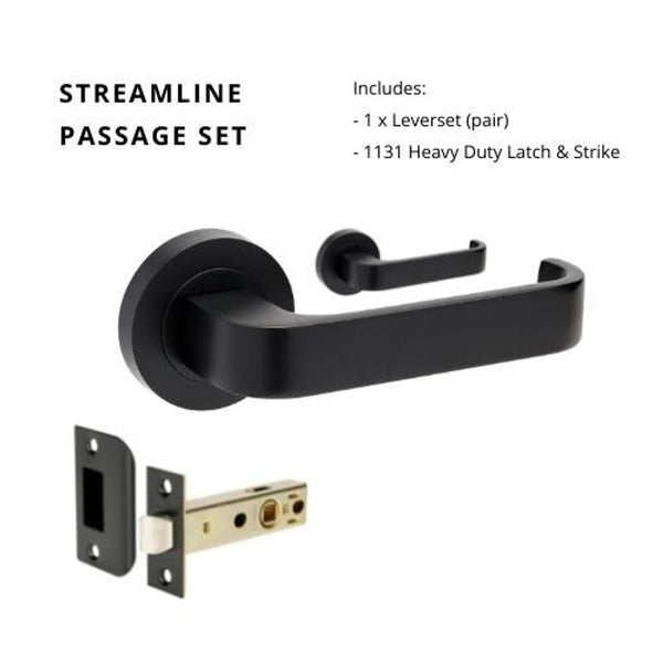 Zanda Streamline Passage Lever Set Door Handle Matte Black