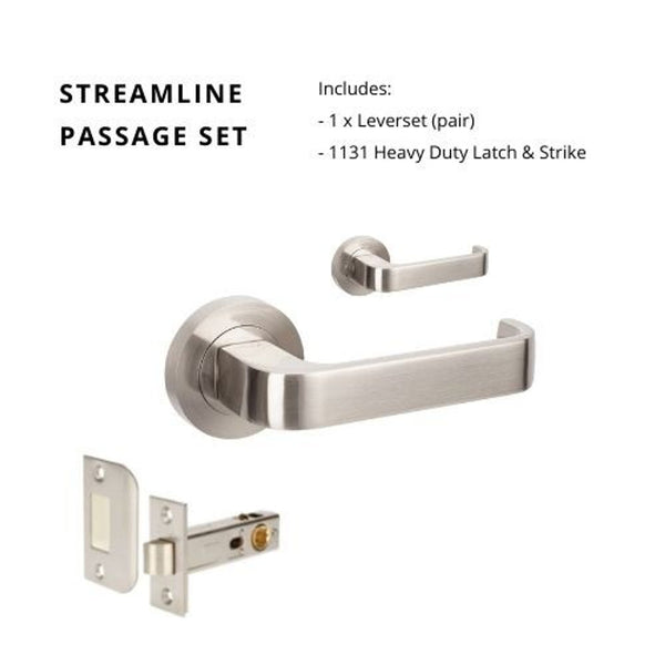 Zanda Streamline Passage Lever Set Door Handle Brushed Nickel