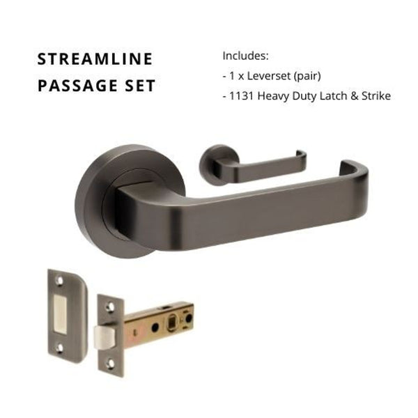 Zanda Streamline Passage Lever Set Door Handle Graphite Nickel