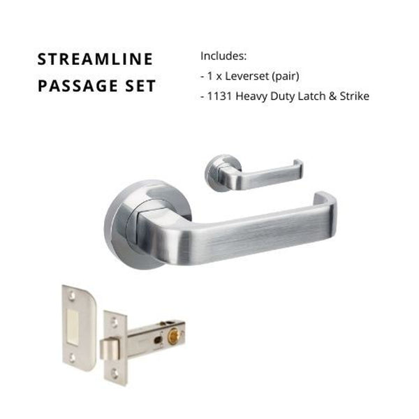 Zanda Streamline Passage Lever Set Door Handle Satin Chrome