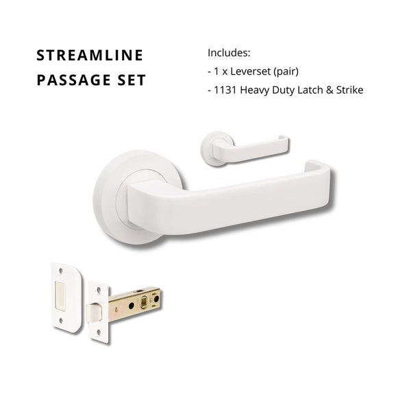Zanda Streamline Passage Lever Set Door Handle Matte White