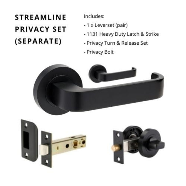 Zanda Streamline Privacy Lever Set Door Handle Matte Black