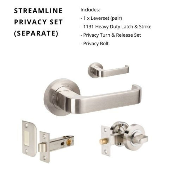 Zanda Streamline Separate Privacy Lever Set Door Handle Brushed Nickel