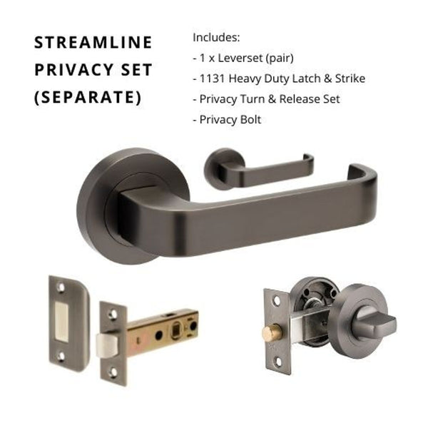 Zanda Streamline Privacy Lever Set Door Handle Graphite Nickel
