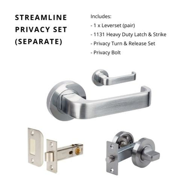Zanda Streamline Separate Privacy Lever Set Door Handle Satin Chrome