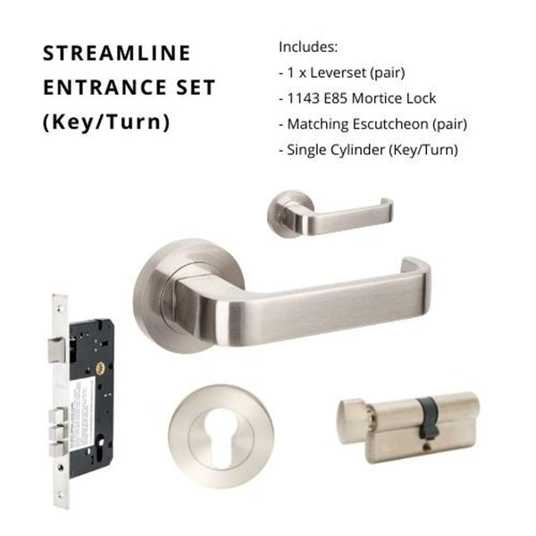 Zanda Streamline Entrance Set Lever Door Handle Brushed Nickel