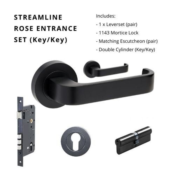 Zanda Streamline Entrance Set Lever Door Handle Matte Black