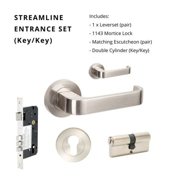 Zanda Streamline Entrance Set Lever Door Handle Brushed Nickel
