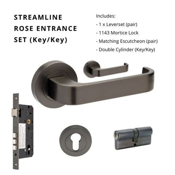 Zanda Streamline Entrance Set Lever Door Handle Graphite Nickel