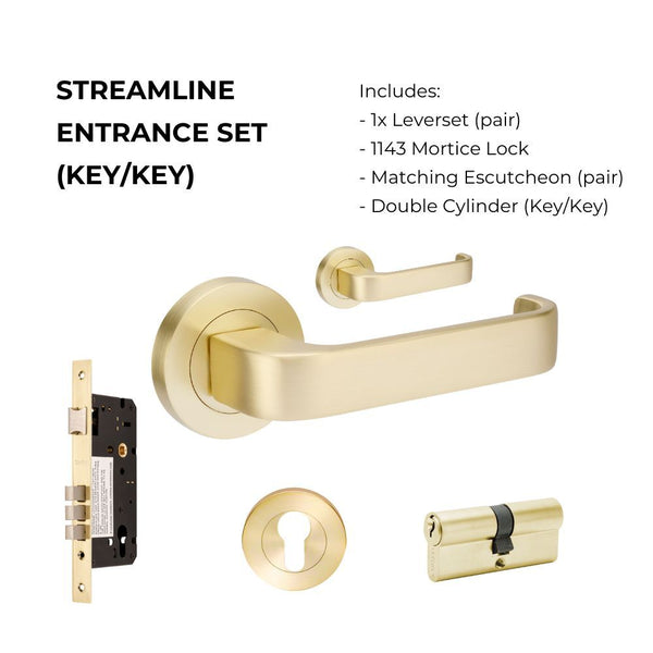 Zanda Streamline Entrance Set Lever Door Handle Satin Brass