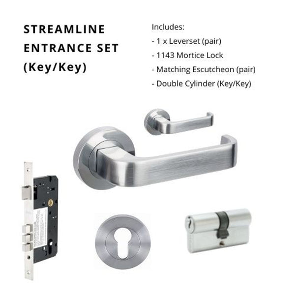 Zanda Streamline Entrance Set Lever Door Handle Satin Chrome
