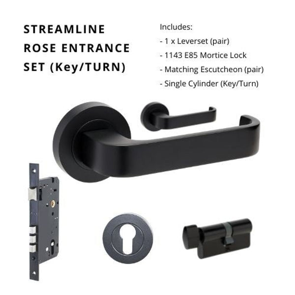 Zanda Streamline Entrance Set Lever Door Handle Matte Black