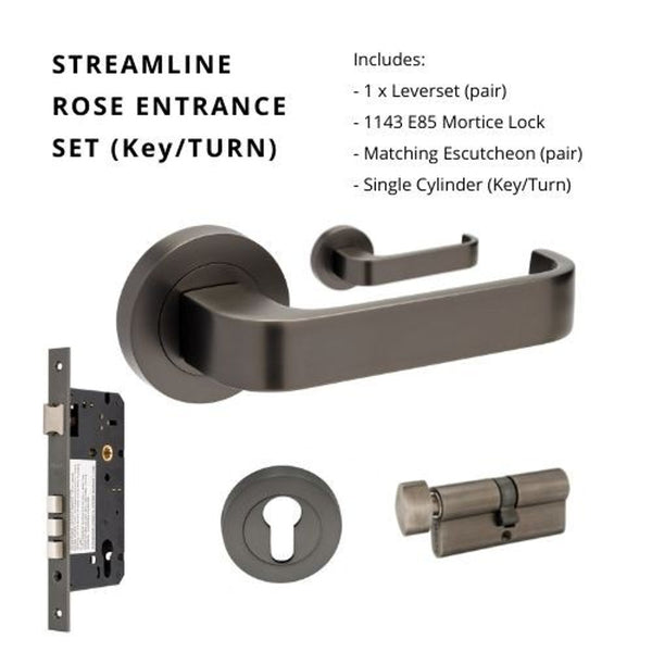 Zanda Streamline Entrance Set Lever Door Handle Graphite Nickel