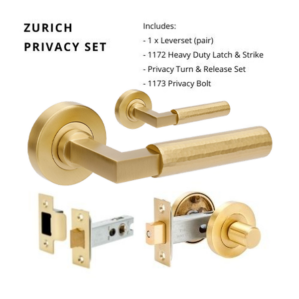 Zanda Zurich Hammered Privacy Lever Set Door Handle Satin Brass