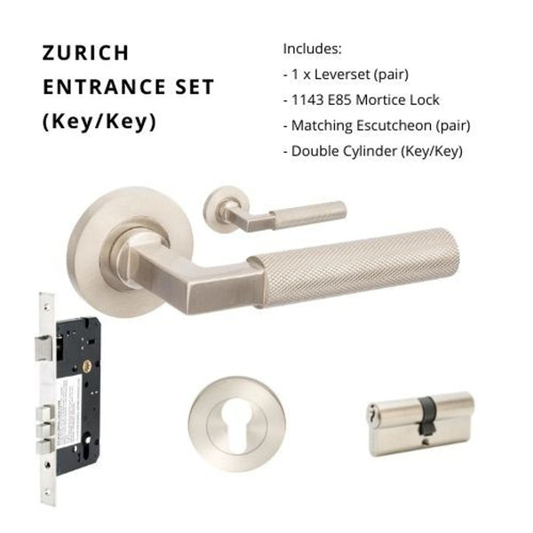 Zanda Zurich Entrance Set Lever Door Handle Brushed Nickel