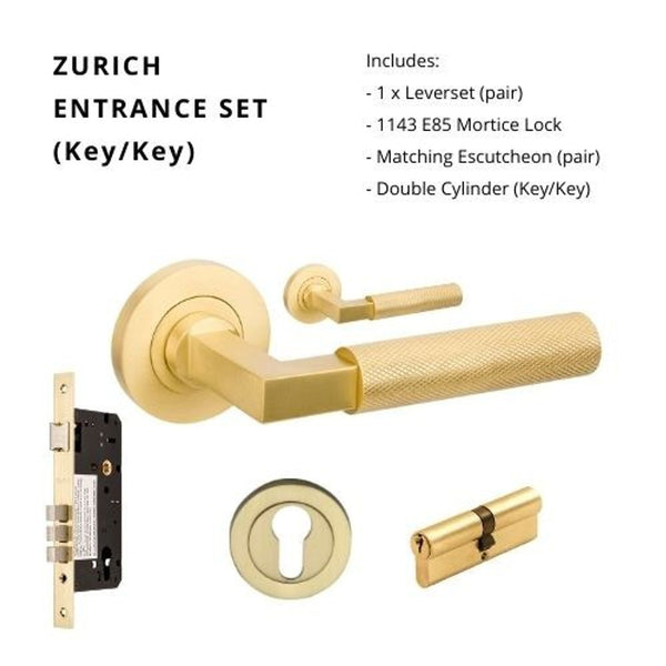 Zanda Zurich Entrance Set Lever Door Handle Satin Brass