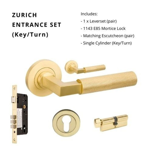 Zanda Zurich Entrance Set Lever Door Handle Satin Brass