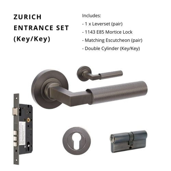 Zanda Zurich Entrance Set Lever Door Handle Graphite Nickel