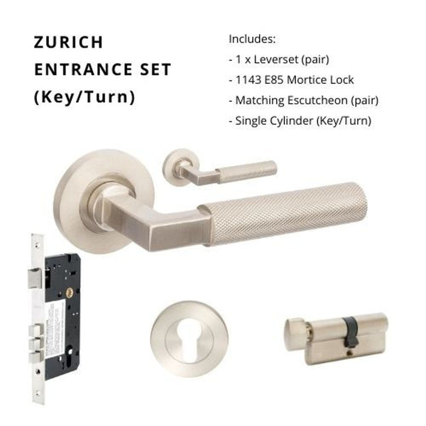 Zanda Zurich Entrance Set Lever Door Handle Brushed Nickel
