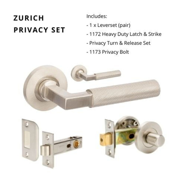 Zanda Zurich Separate Privacy Lever Set Door Handle Brushed Nickel