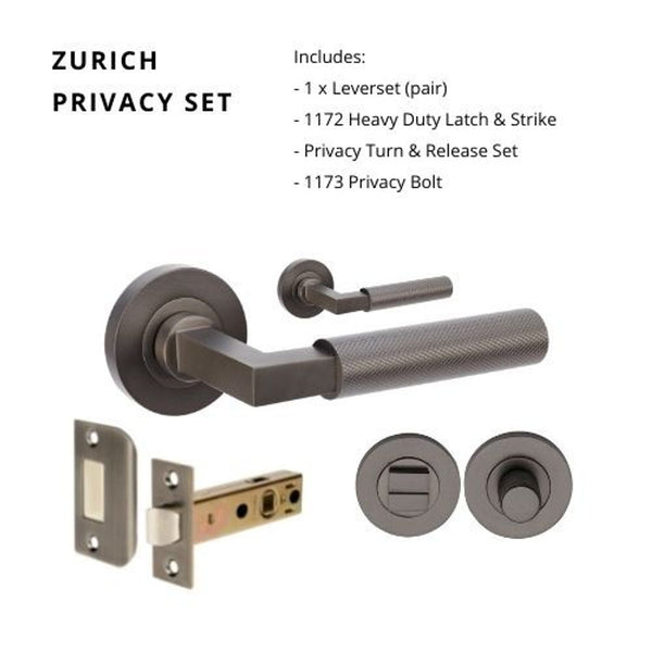 Zanda Zurich Separate Privacy Lever Set Door Handle Graphite Nickel