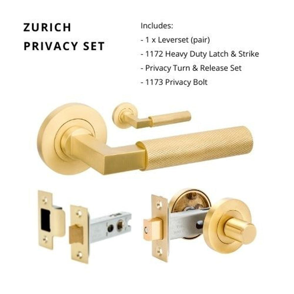 Zanda Zurich Separate Privacy Lever Set Door Handle Satin Brass