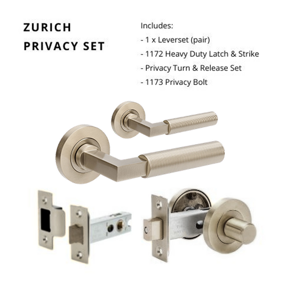 Zanda Zurich Fluted Privacy Lever Set Door Handle Brushed Nickel