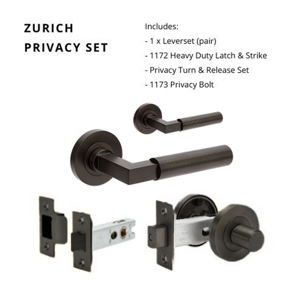 Zanda Zurich Fluted Privacy Lever Set Door Handle Graphite Nickel