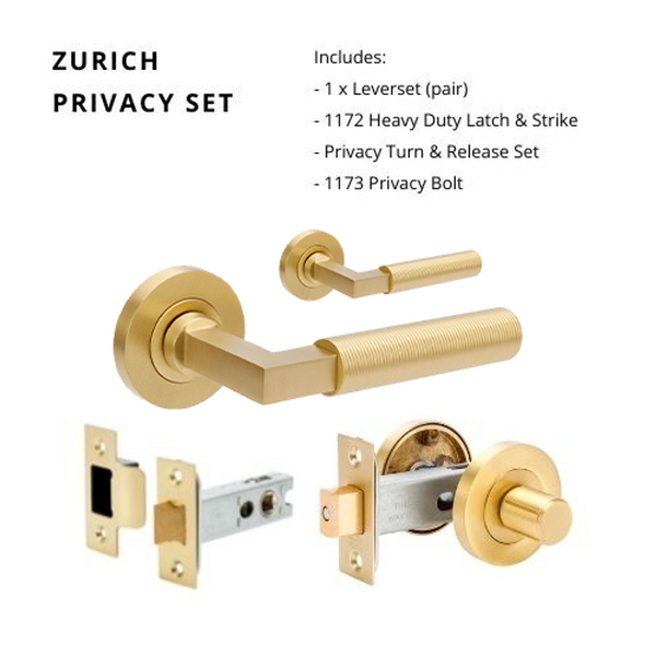 Zanda Zurich Fluted Privacy Lever Set Door Handle Satin Brass