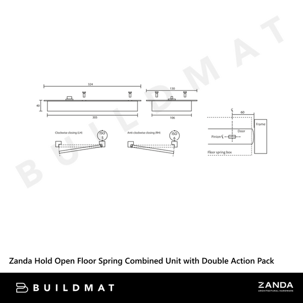 Zanda Door Closer Floor Springs Double Action Pack Matte Black