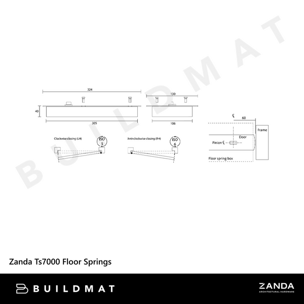 Zanda Door Closer Floor Springs Single Action Pack Stainless Steel