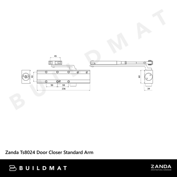 Zanda Door Closer Standard Arm Adjustable Power Matte Black