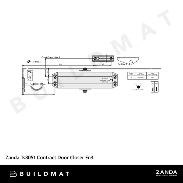 Zanda Contract Door Closer EN3 Silver