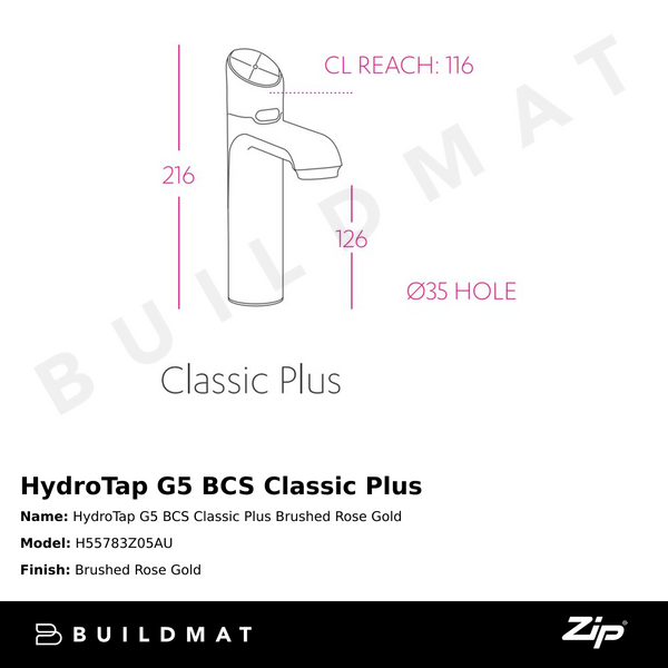 Zip Water HydroTap G5 BCS Classic Plus Brushed Rose Gold
