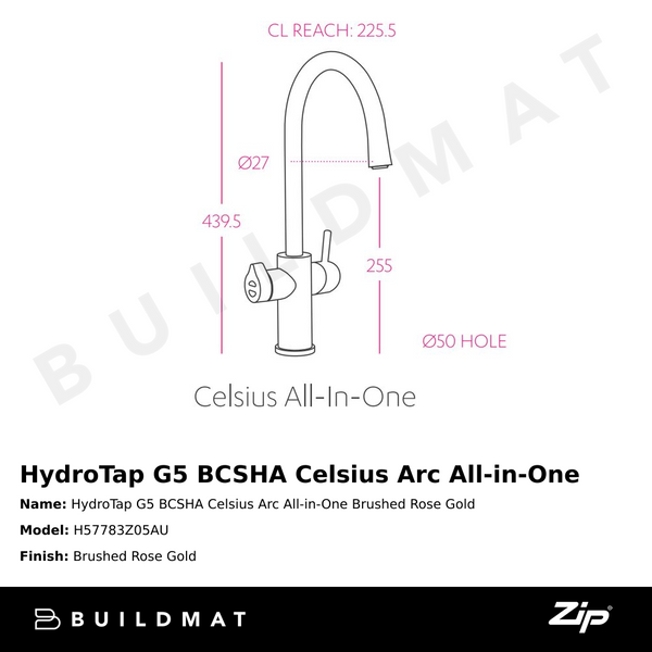 Zip Water HydroTap G5 BCSHA Celsius Arc All-in-One Brushed Rose Gold