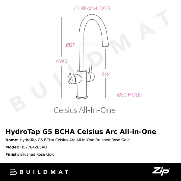 Zip Water HydroTap G5 BCHA Celsius Arc All-in-One Brushed Rose Gold
