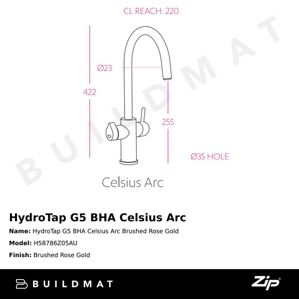 Zip Water HydroTap G5 BHA Celsius Arc Brushed Rose Gold