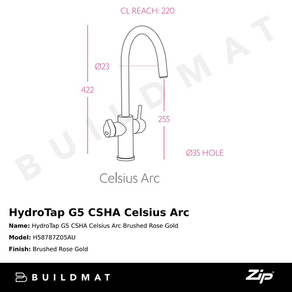 Zip Water HydroTap G5 CSHA Celsius Arc Brushed Rose Gold