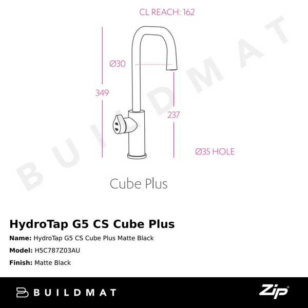 Zip Water HydroTap G5 CS Cube Plus Matte Black