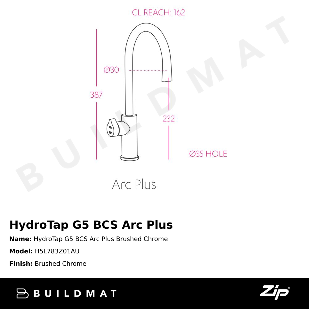 Zip Water HydroTap G5 BCS Arc Plus Brushed Chrome – Buildmat