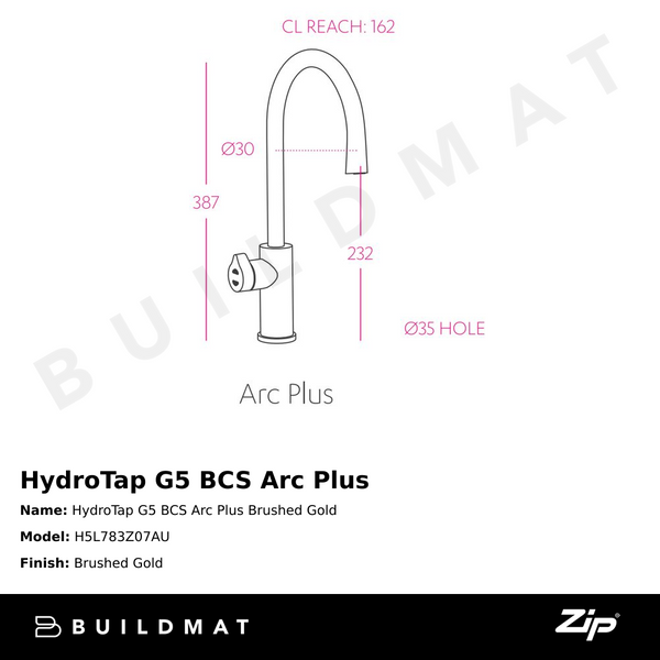 Zip Water HydroTap G5 BCS Arc Plus Brushed Gold