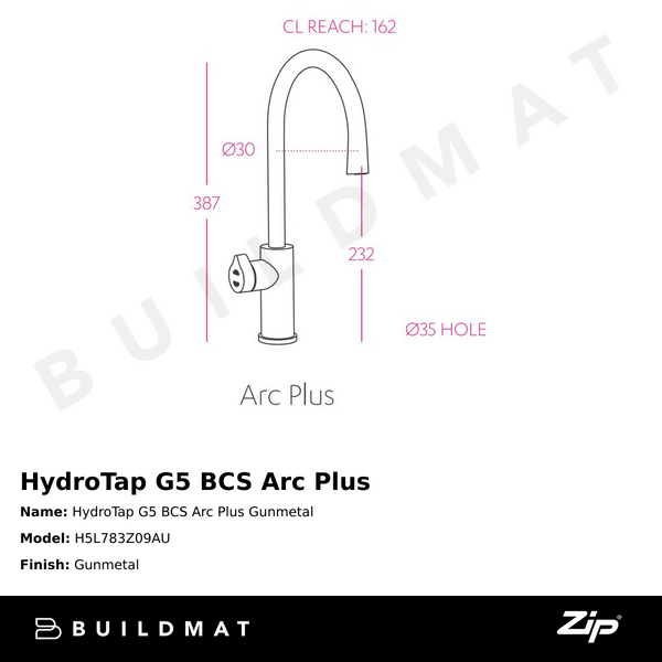 Zip Water HydroTap G5 BCS Arc Plus Gunmetal